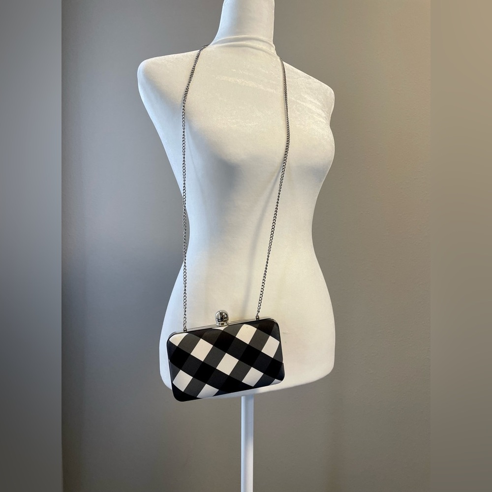Talbots black and white check clutch